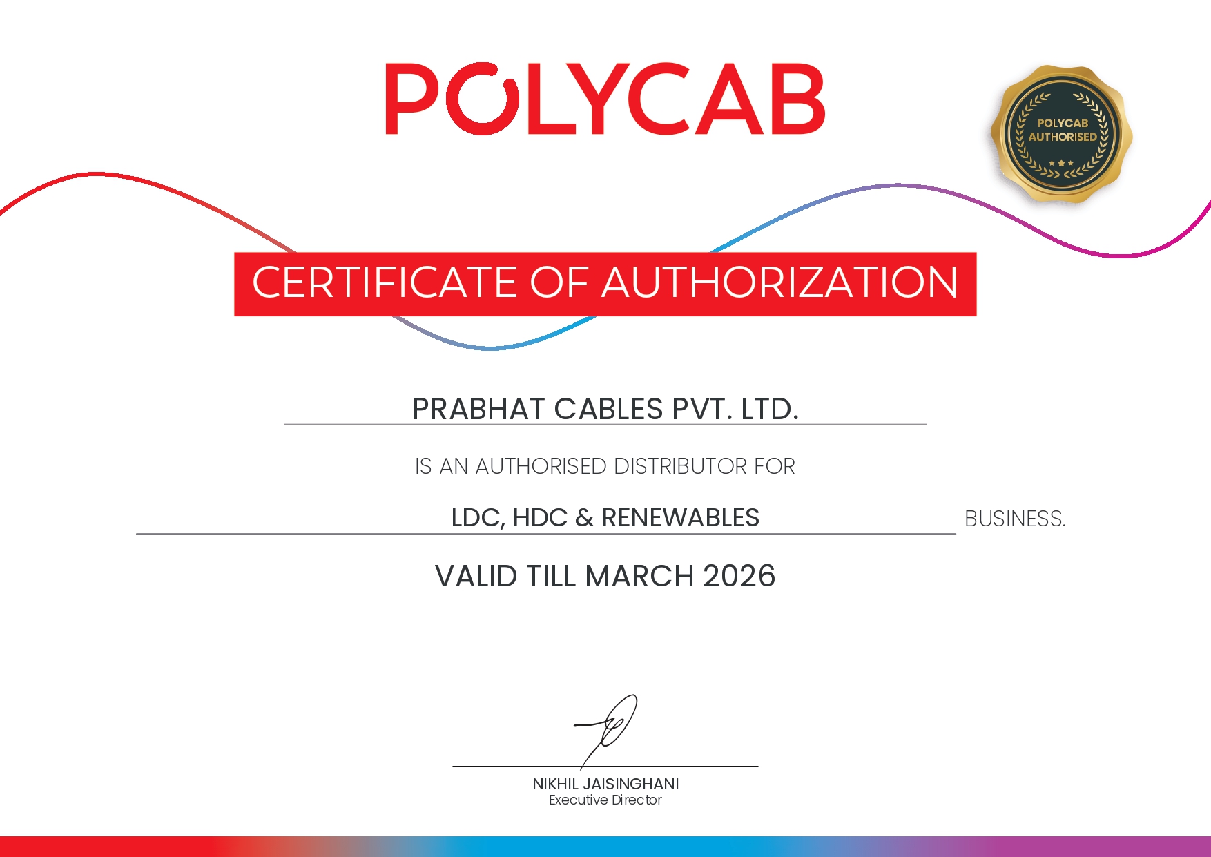 Prabhat Cables Certificate